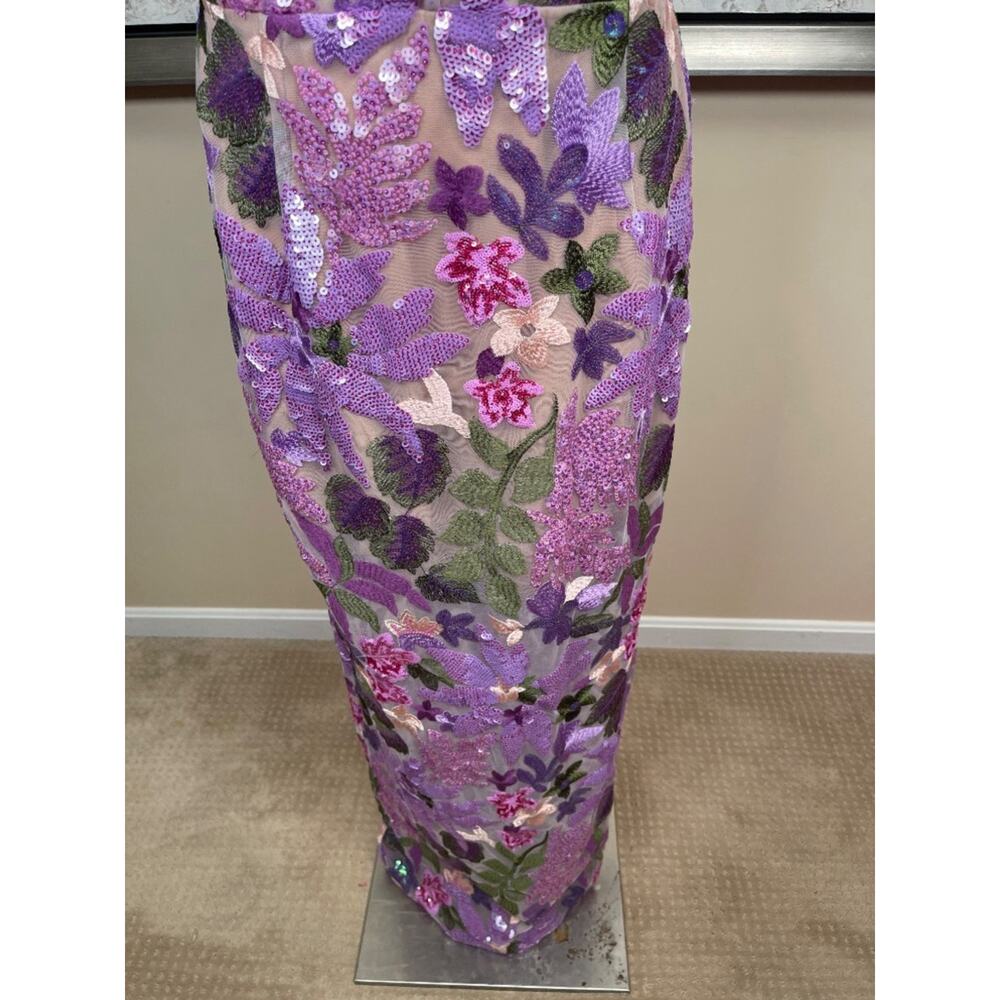 BRONX AND BANCO Dahlia Floral Appliqué Strapless Lilac Maxi Dress Size Large - Picture 4 of 7